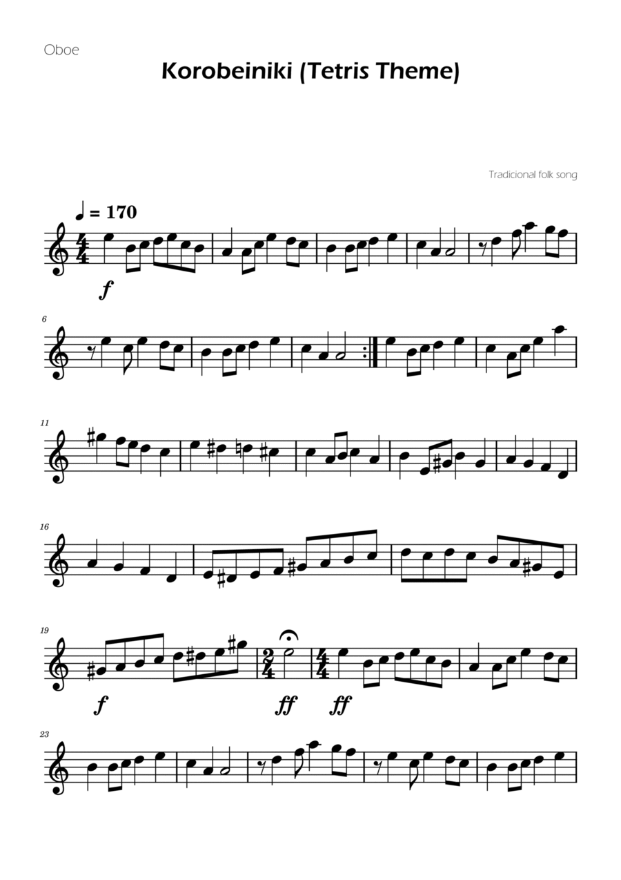 Tetris Theme for Oboe Oboe Solo scores gallery preview page 1