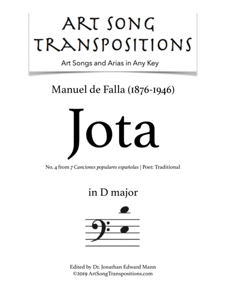 DE FALLA: Jota (transposed to D major, bass clef)