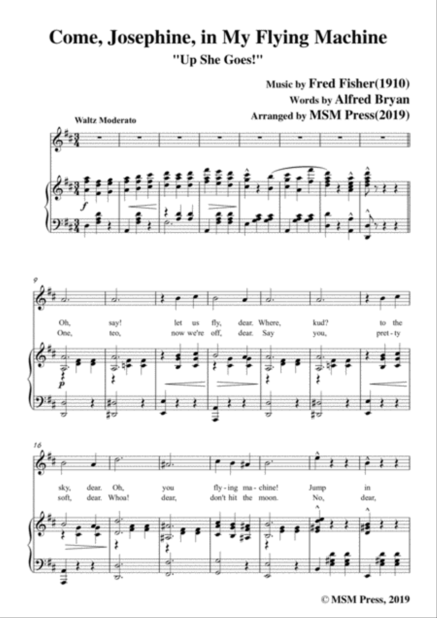 Fred Fisher-Come,Josephine,in My Flying Machine,in D Major,for Voice&Piano Voice scores gallery preview page 3