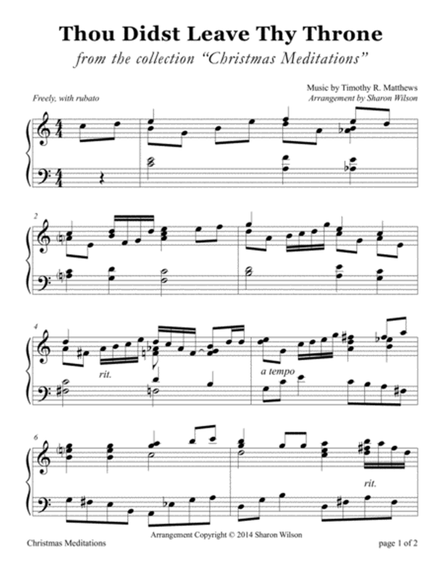 Thou Didst Leave Thy Throne (LARGE PRINT Piano Solo) image number null