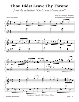 Thou Didst Leave Thy Throne (LARGE PRINT Piano Solo)