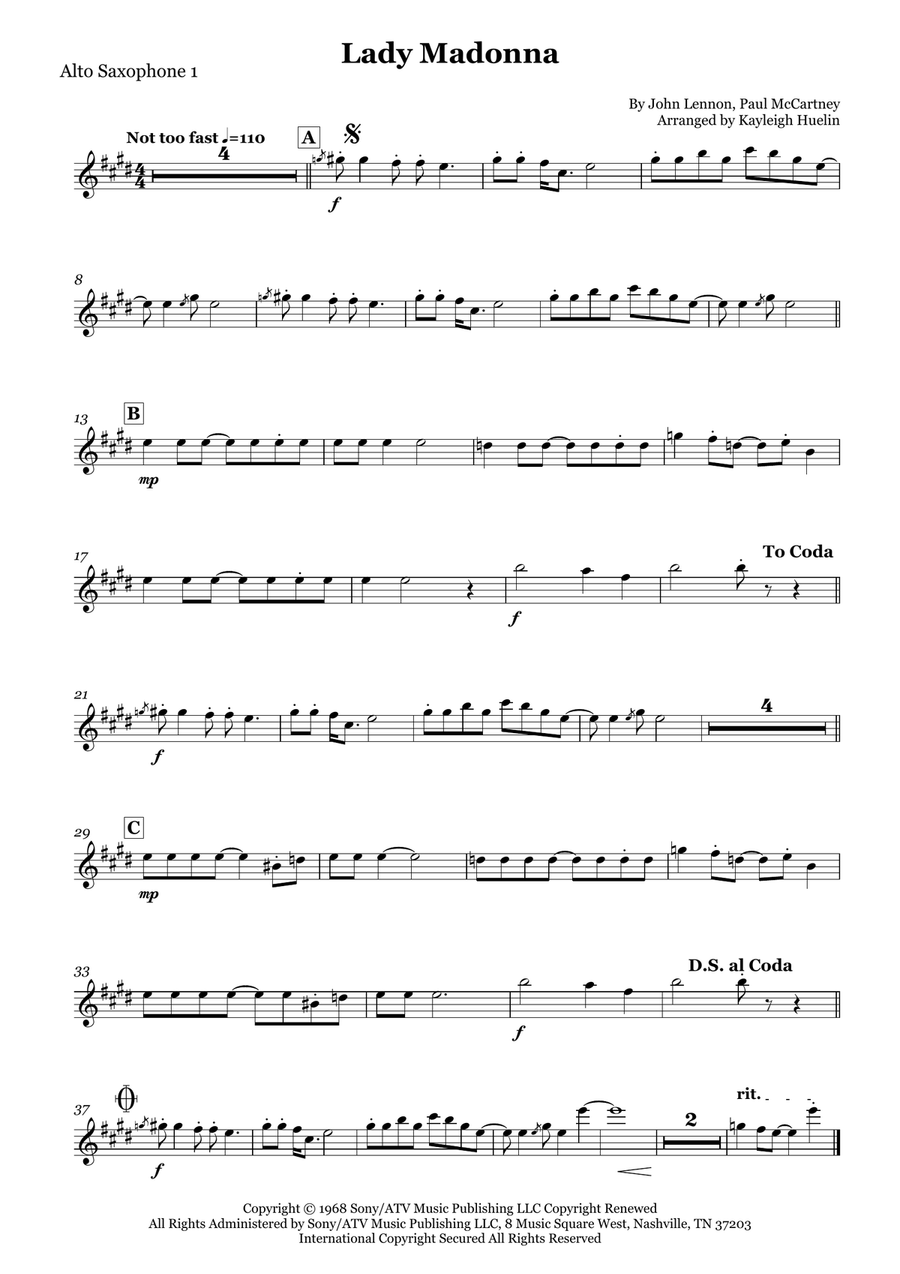 Lady Madonna Saxophone Quartet scores gallery preview page 4