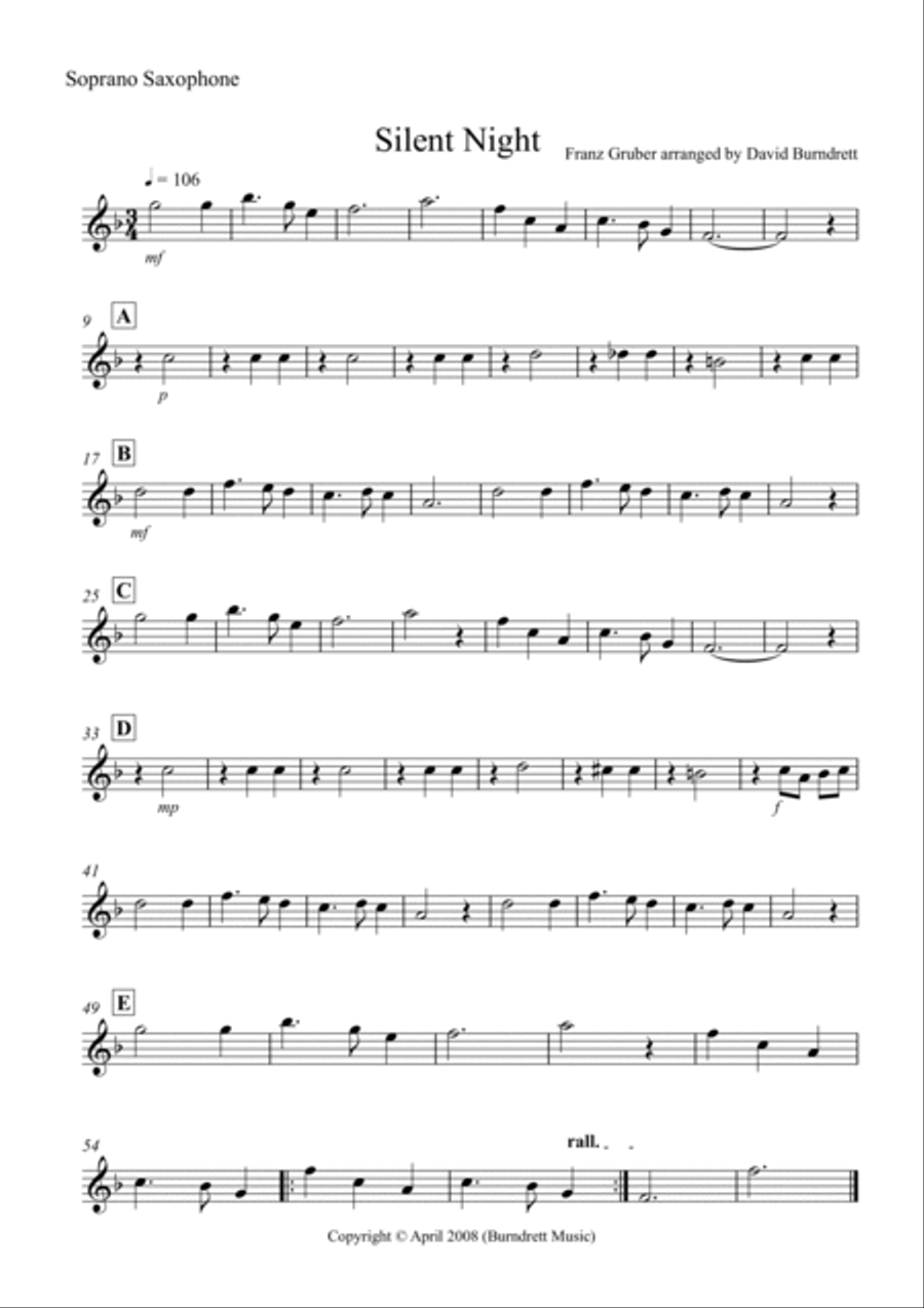 Silent Night for Saxophone Quartet Saxophone Quartet scores gallery preview page 3