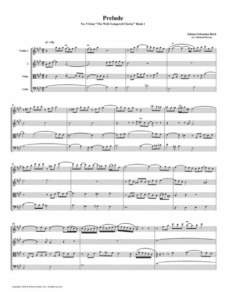 Prelude 09 from Well-Tempered Clavier, Book 1 (String Quartet) image number null