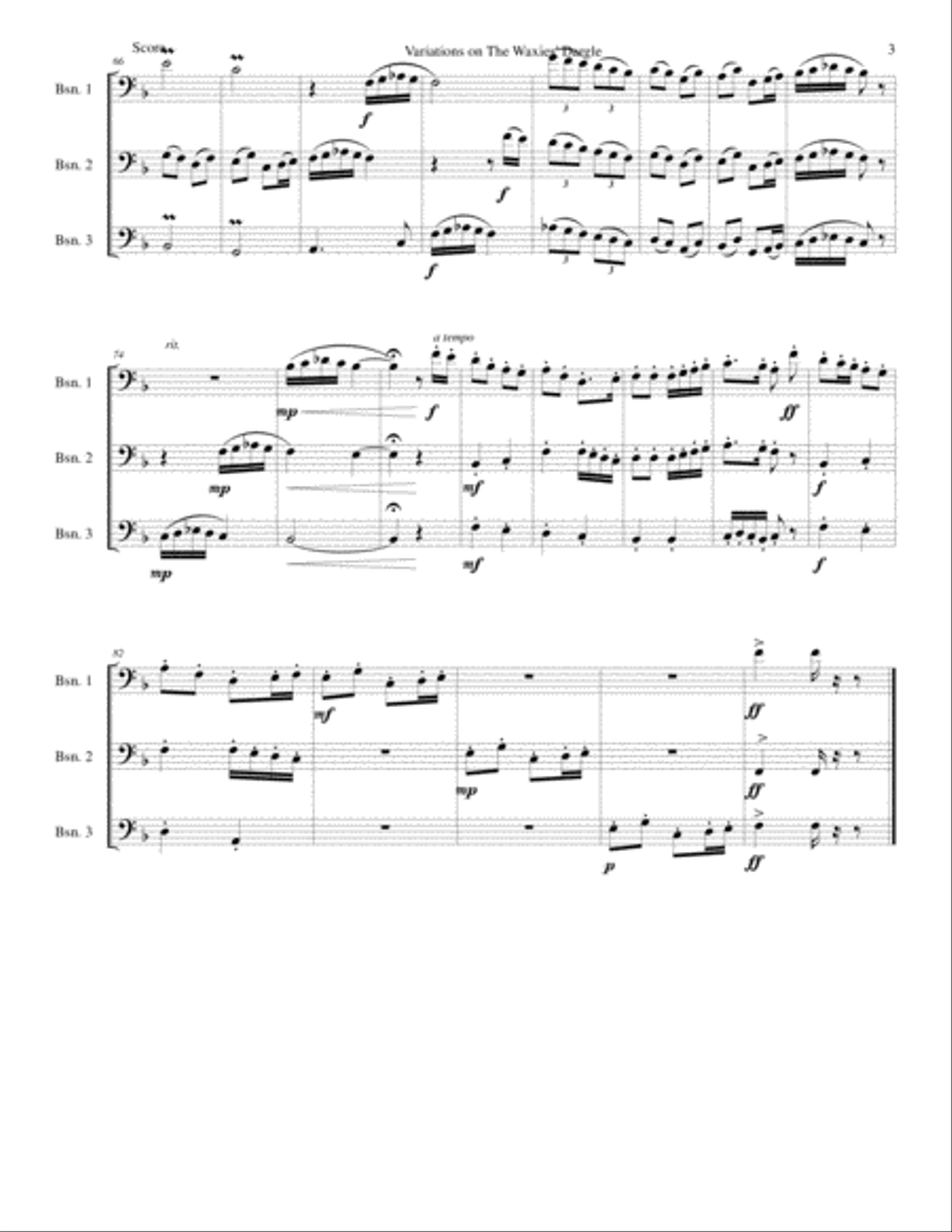 Variations on The Waxie's Dargle (or The girl I left behind me) for bassoon trio Woodwind Trio scores gallery preview page 3