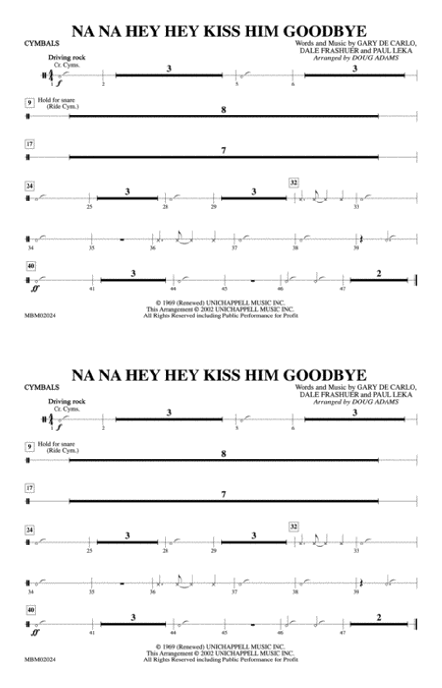Na Na Hey Hey Kiss Him Goodbye: Cymbals Marching Band scores gallery preview page 1