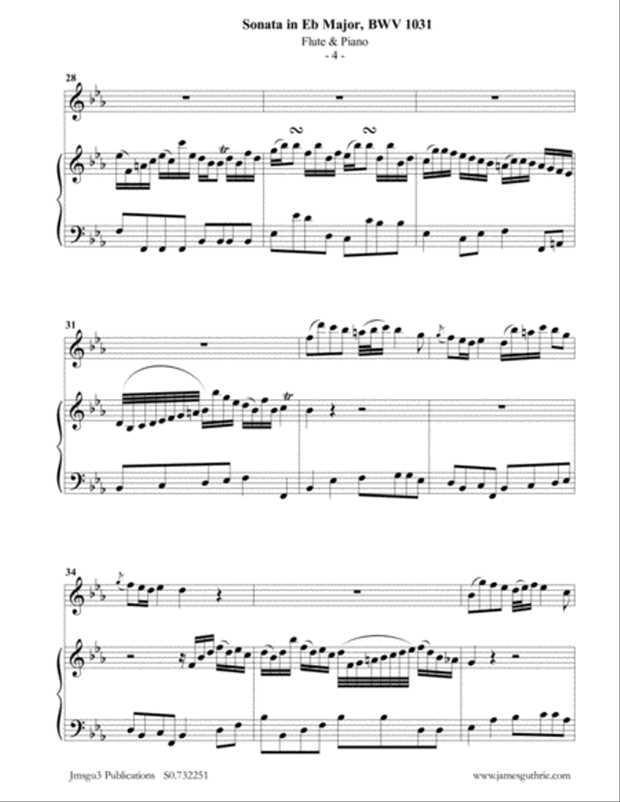 BACH: Sonata in Eb BWV 1031 for Flute & Piano Flute Solo scores gallery preview page 4