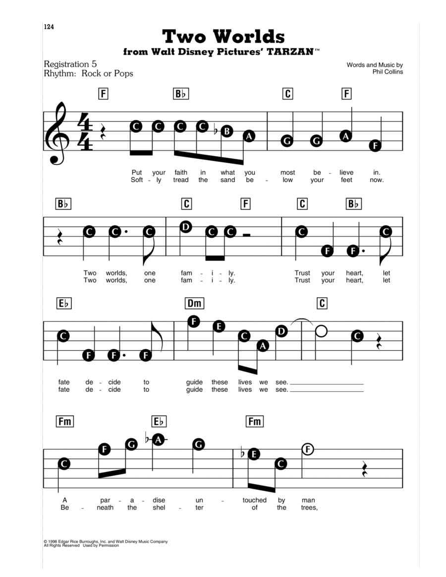 Two Worlds (from Tarzan) Electronic Keyboard scores gallery preview page 1