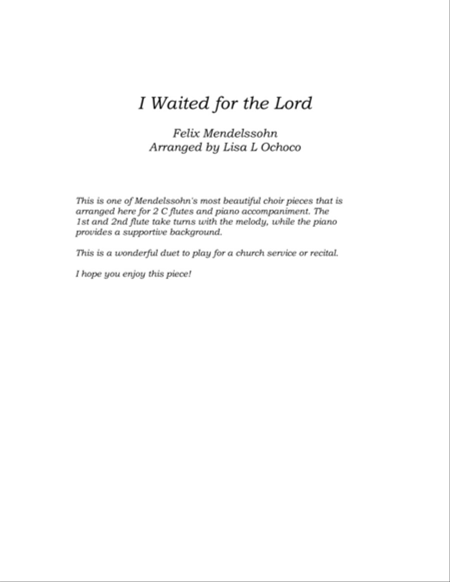 I Waited for the Lord for 2 C Flutes and Piano Woodwind Duet scores gallery preview page 4