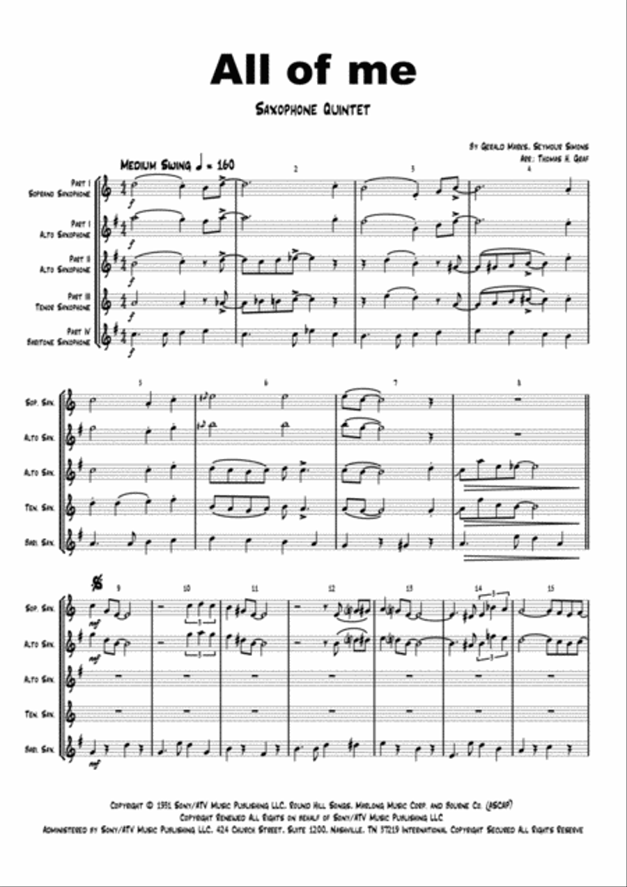 All Of Me Saxophone Quartet scores gallery preview page 1