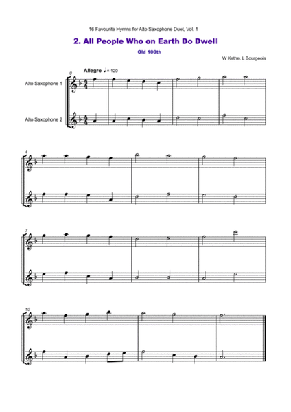16 Favourite Hymns Vol.1 for Alto Saxophone Duet