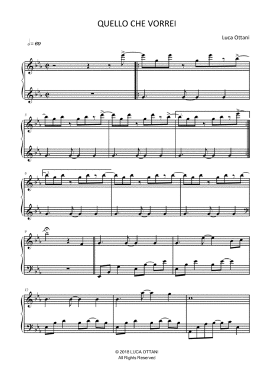 Quello che vorrei (What I Would Like) - piano solo - Luca Ottani Piano Solo scores gallery preview page 2