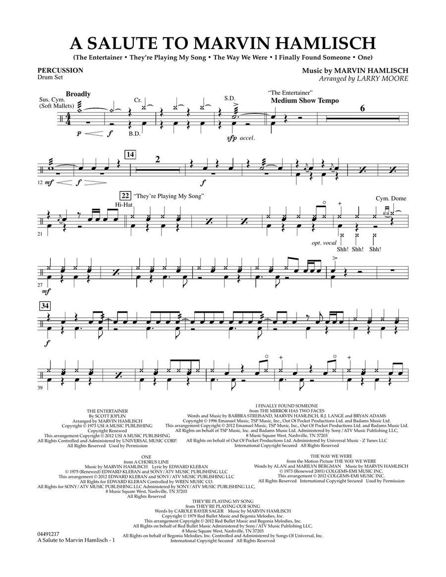 A Salute To Marvin Hamlisch - Percussion Orchestra scores gallery preview page 1