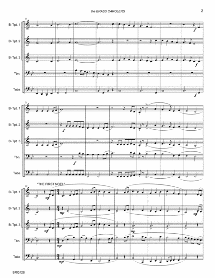 THE BRASS CAROLERS medley - BRASS QUINTET (or 3 Trumpets, Trombone & Tuba) Brass Quintet scores gallery preview page 2