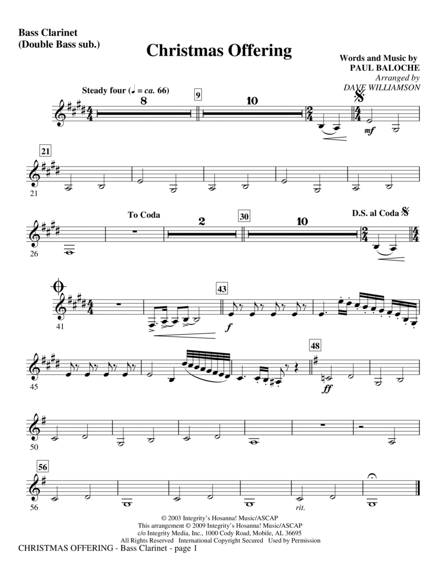 Christmas Offering - Bass Clarinet (Double Bass sub.) Choir scores gallery preview page 1