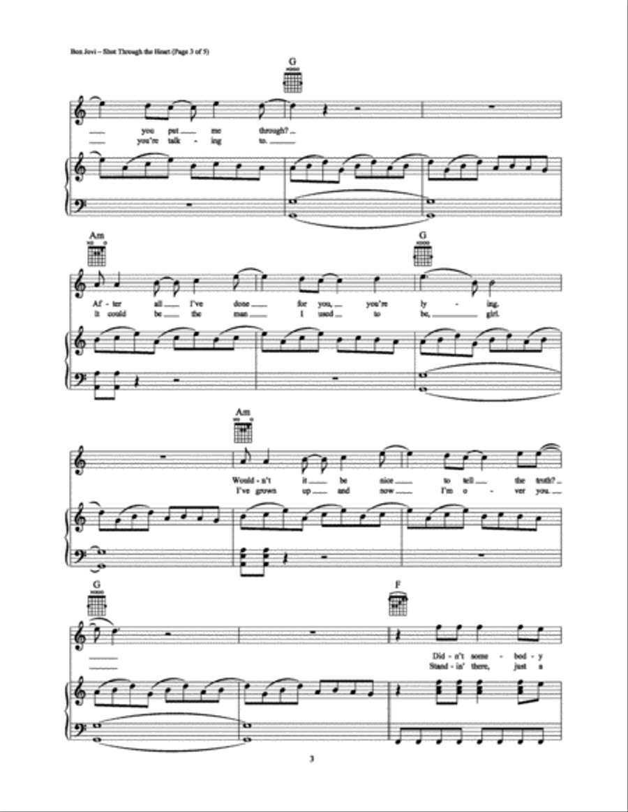 Shot Through the Heart Piano, Vocal, Guitar scores gallery preview page 3