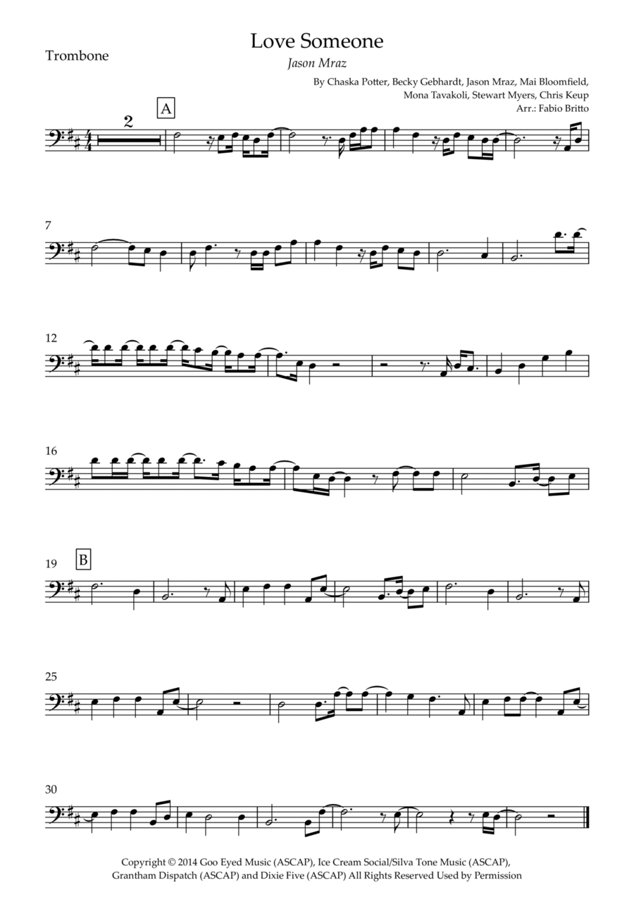 Love Someone Trombone Solo scores gallery preview page 1
