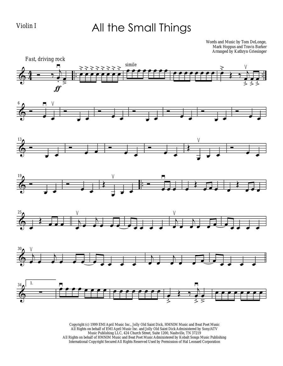 All The Small Things String Quartet scores gallery preview page 1