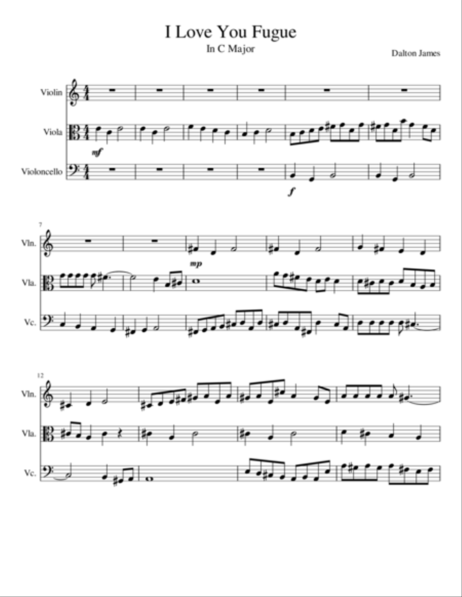 I Love You Fugue in C major String Trio scores gallery preview page 1