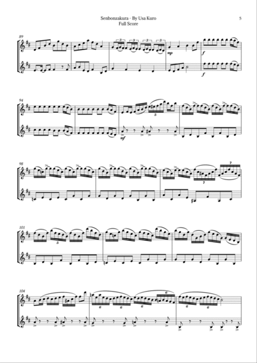 Senbonzakura Woodwind Duet scores gallery preview page 5