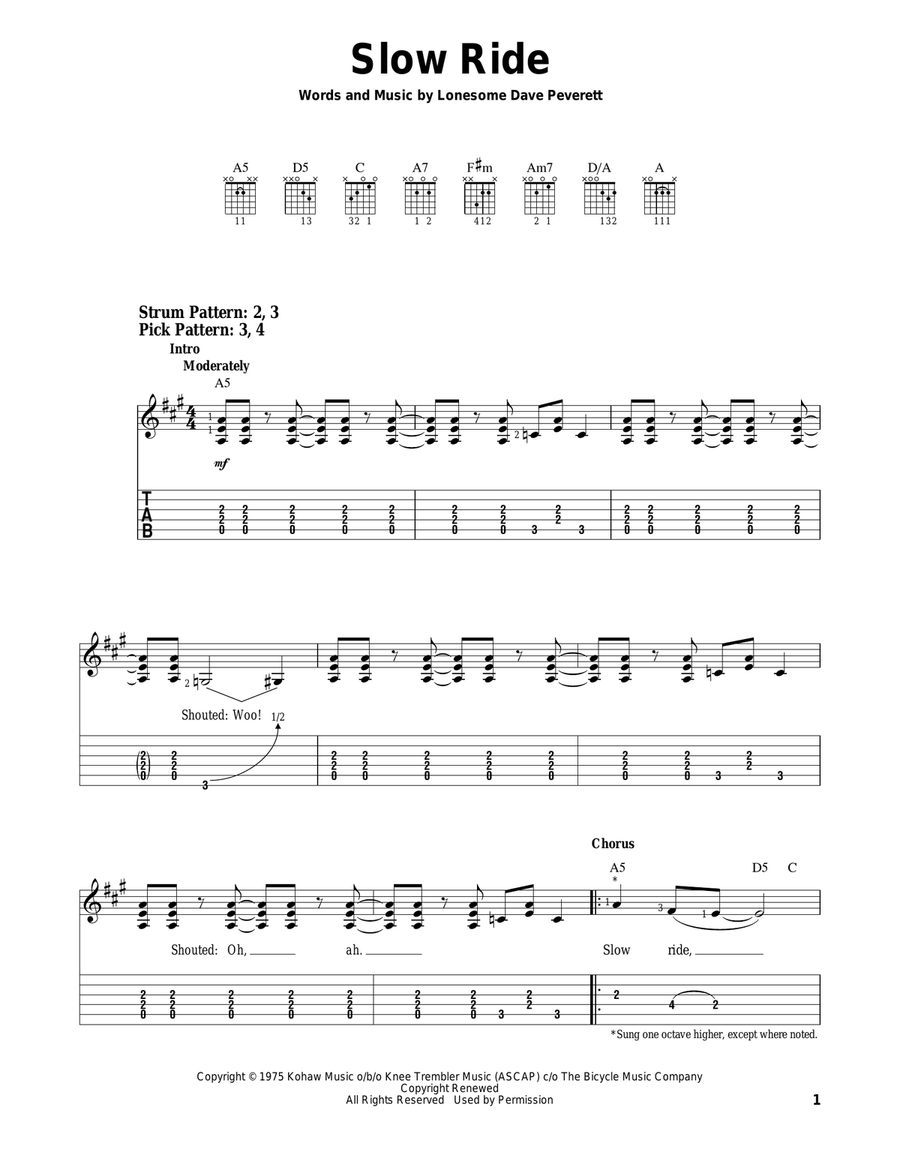 Slow Ride Acoustic Guitar scores gallery preview page 1