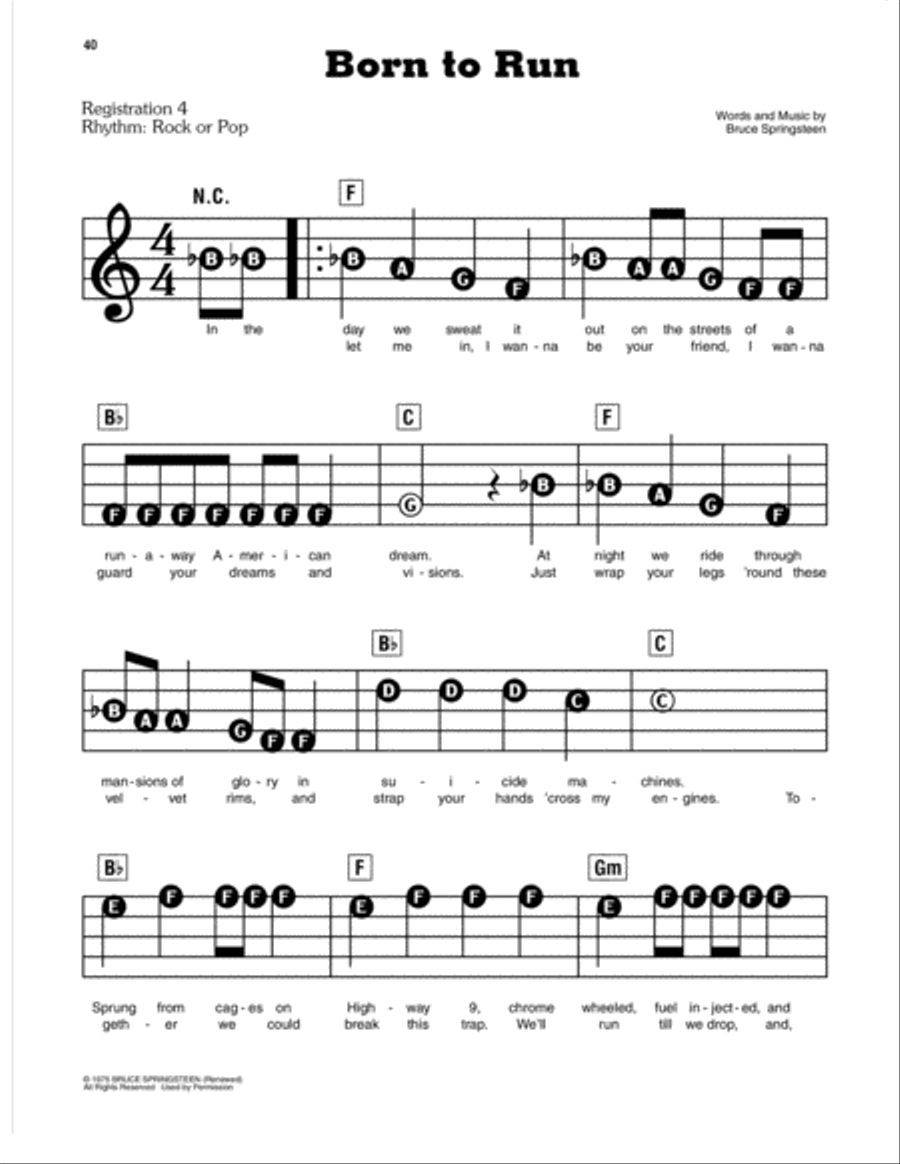 Born To Run Electronic Keyboard scores gallery preview page 1