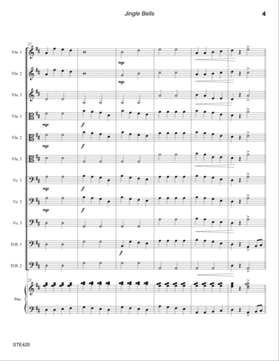 JINGLE BELLS - STRING ENSEMBLE or ELEMENTARY ORCHESTRA Chamber Orchestra scores gallery preview page 4