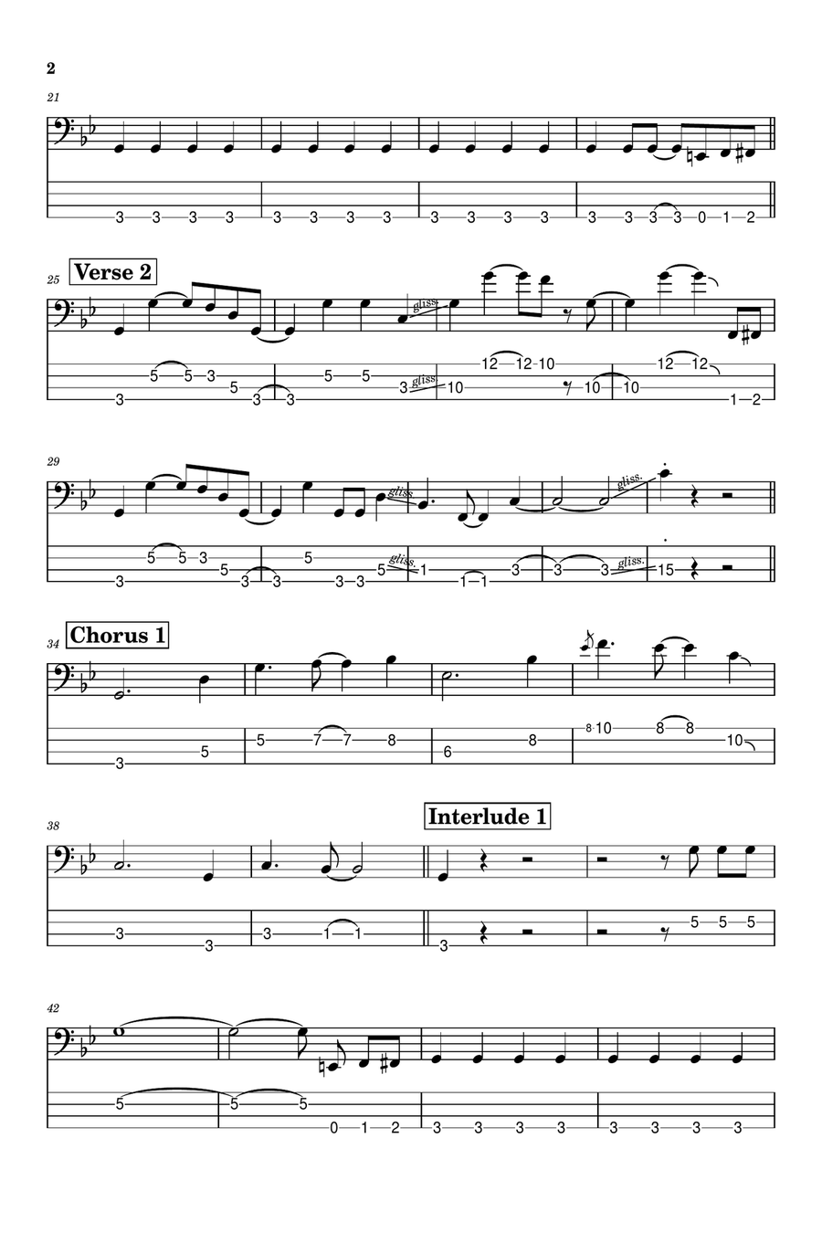 Burn Burn Bass Guitar Tablature scores gallery preview page 2
