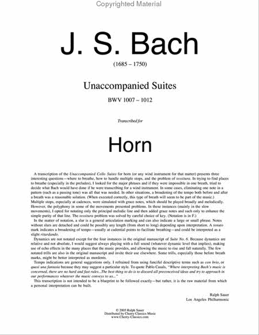 Unaccompanied Suites Horn CD-ROM A Cappella scores gallery preview page 2