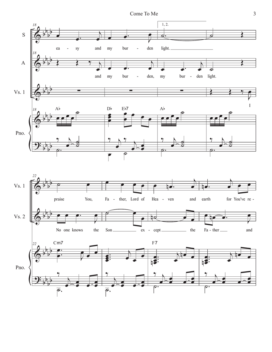 Come To Me (Duet for Soprano and Alto solo) Alto Voice scores gallery preview page 3