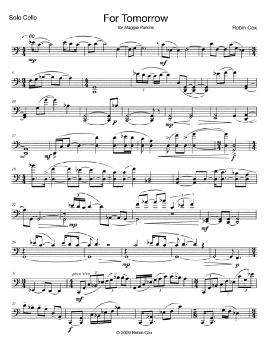 For Tomorrow For Tomorrow Cello Solo scores gallery preview page 1
