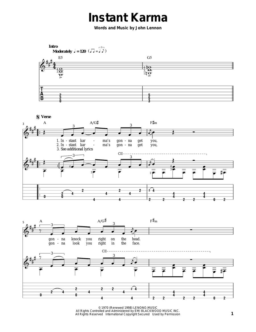 Instant Karma Instant Karma Acoustic Guitar scores gallery preview page 1