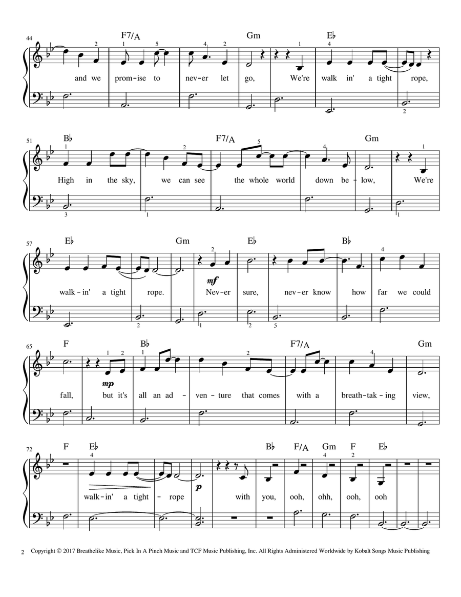 Tightrope Easy Piano scores gallery preview page 2