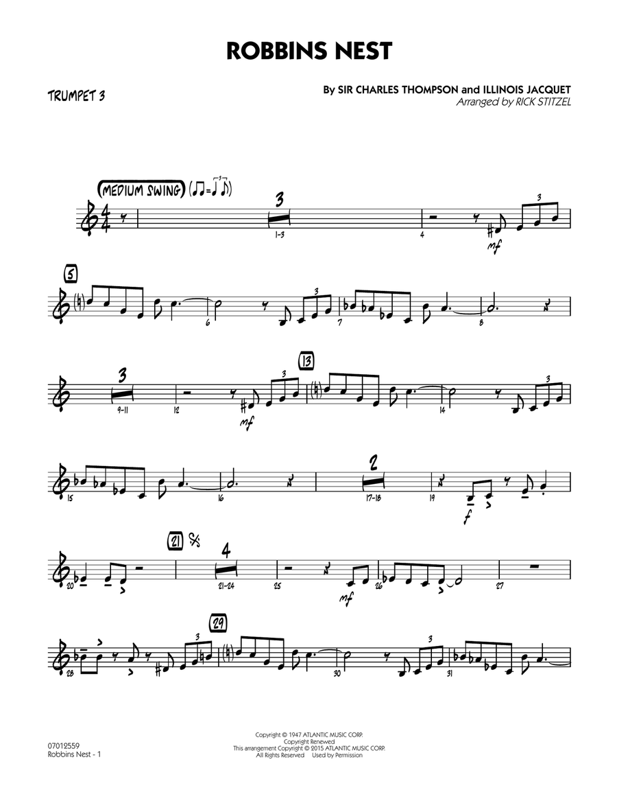 Robbins Nest - Trumpet 3 Robbins Nest - Trumpet 3 Jazz Ensemble scores gallery preview page 1