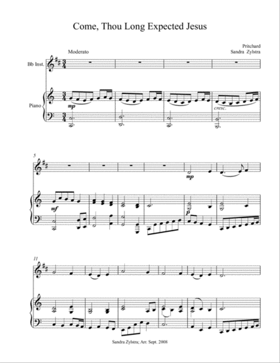 Come, Thou Long Expected Jesus (treble Bb instrument solo) Piano scores gallery preview page 2