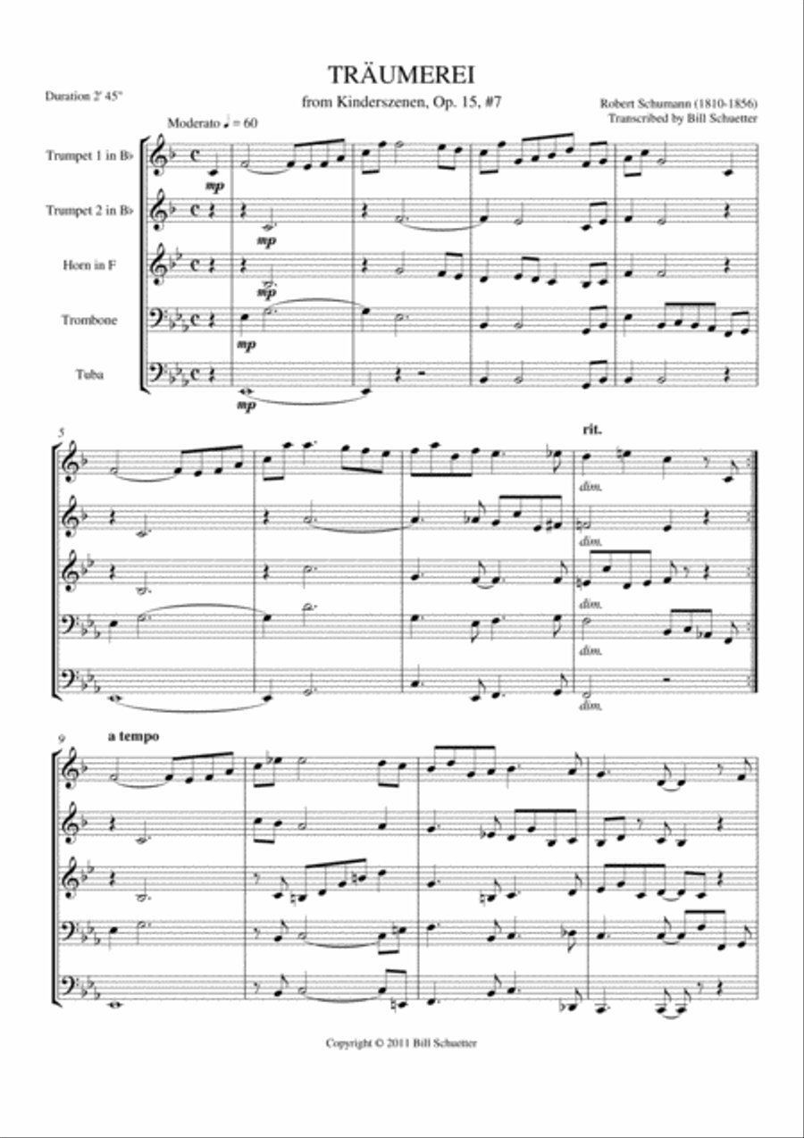 Traumerei Brass Quintet scores gallery preview page 1