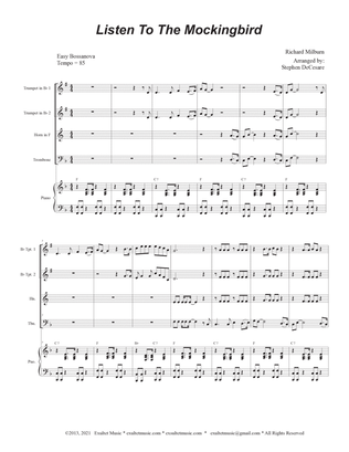 Book cover for Listen To The Mockingbird (Brass Quartet and Piano)