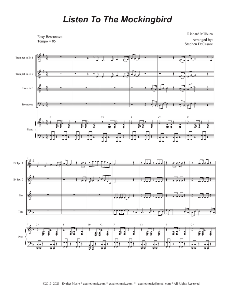 Listen To The Mockingbird (Brass Quartet and Piano)