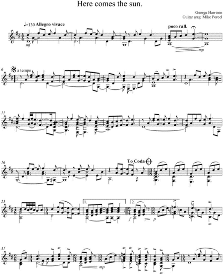 Here Comes The Sun Guitar Solo scores gallery preview page 1