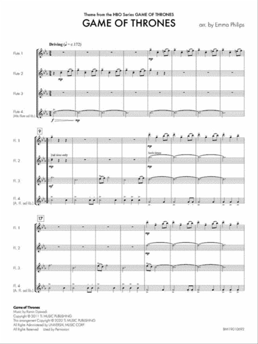 Game of Thrones Game of Thrones Flute Quartet scores gallery preview page 3