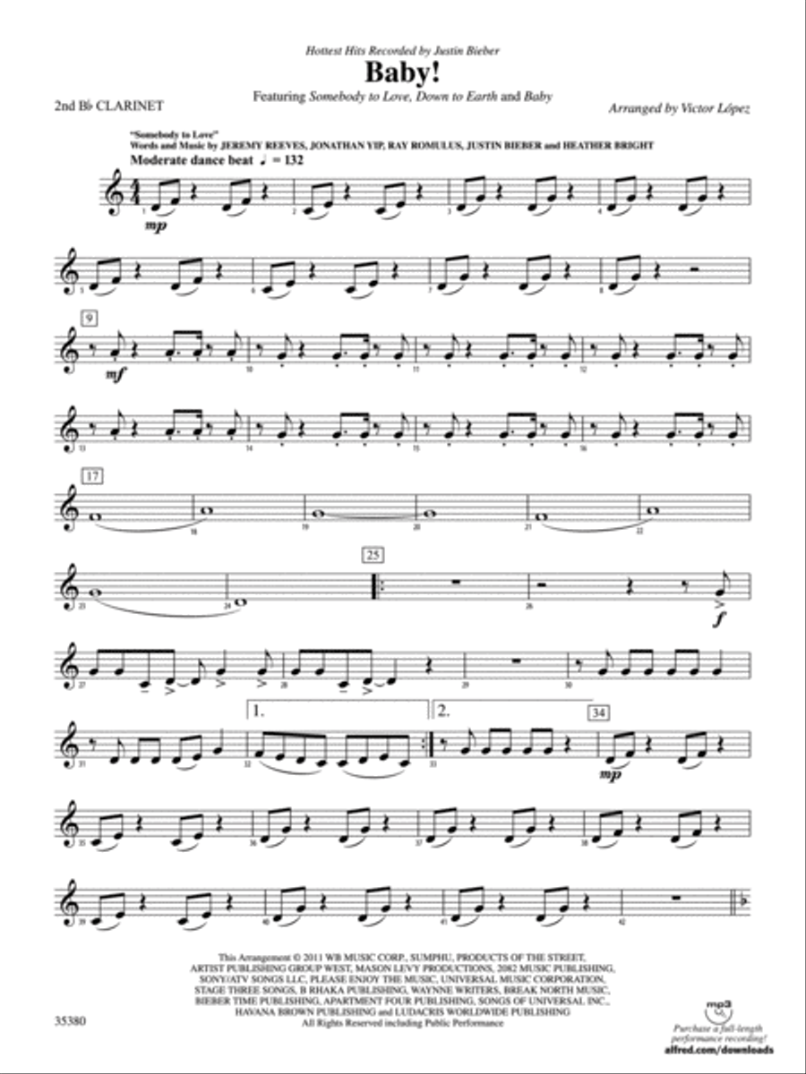 Baby!: 2nd B-flat Clarinet Concert Band scores gallery preview page 1