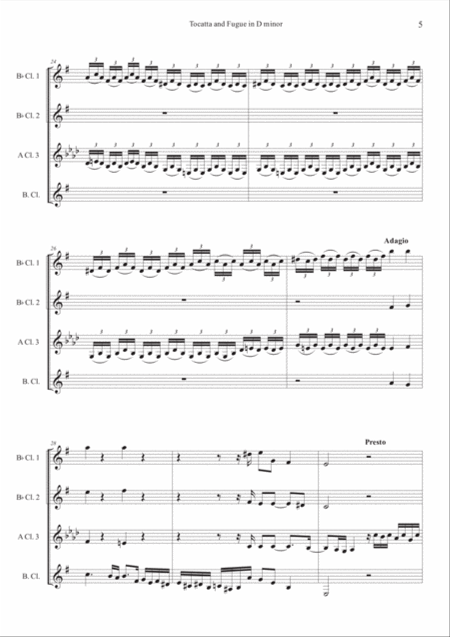 Tocatta and Fugue in D minor for Clarinet Quartet Clarinet Quartet scores gallery preview page 5