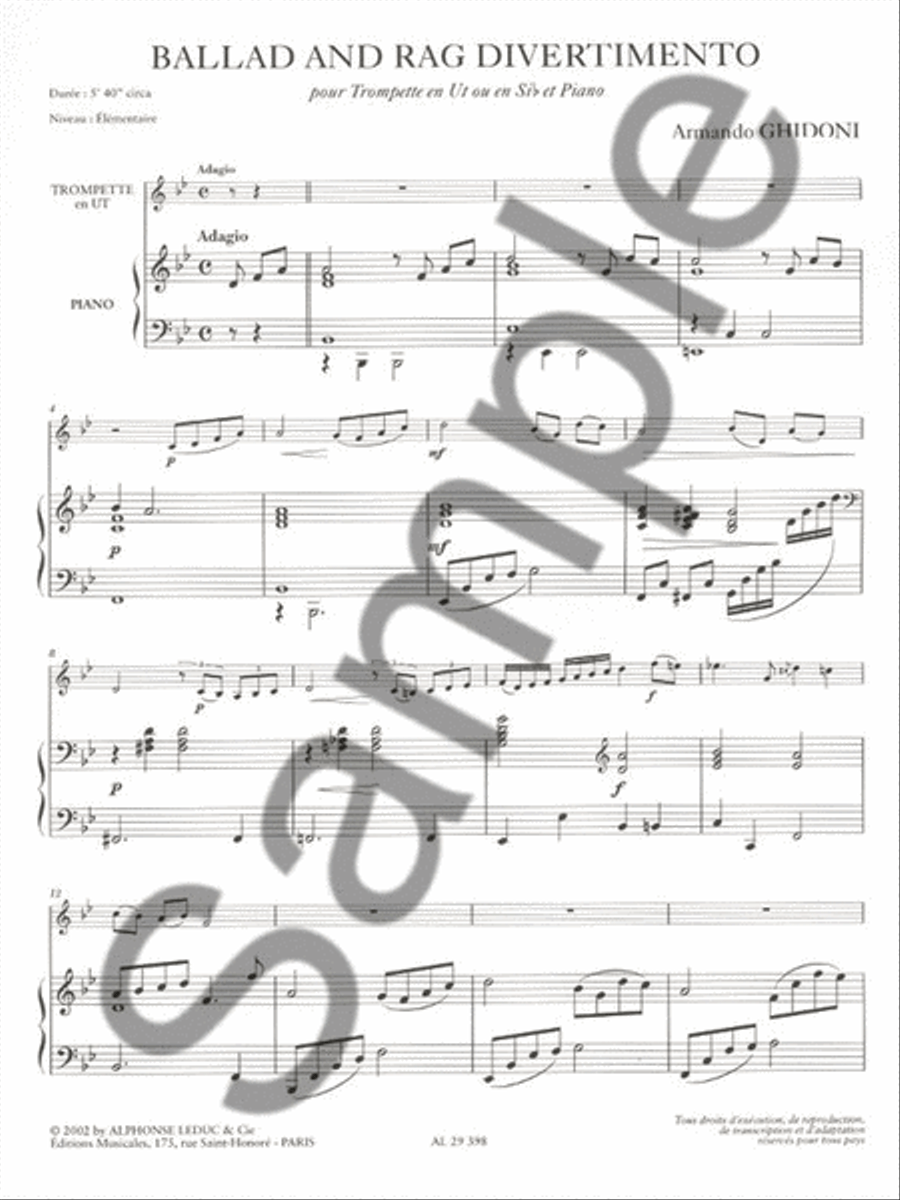 Ballad And Rag Divertimento Pour Trompette En Ut Ou Si B Elementaire Trumpet Solo scores gallery preview page 2
