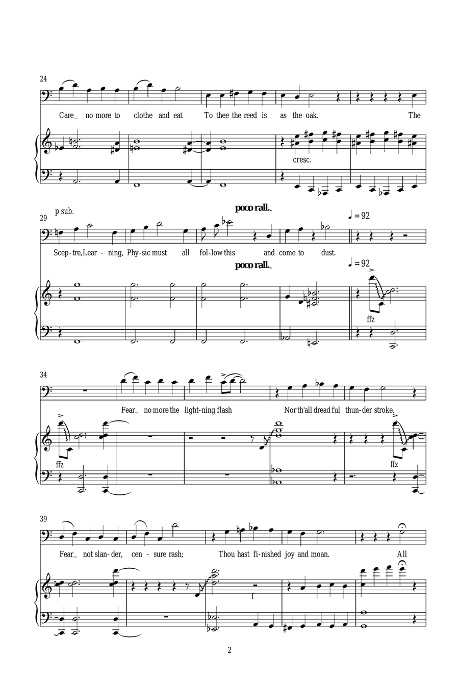 Dirge from Cymbeline (for baritone and harp) Piano, Vocal scores gallery preview page 2