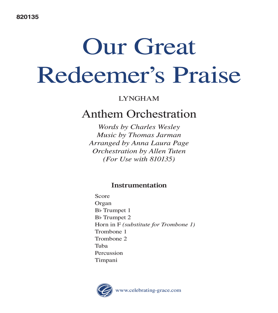 Our Great Redeemer's Praise Orchestration 4-Part scores gallery preview page 1