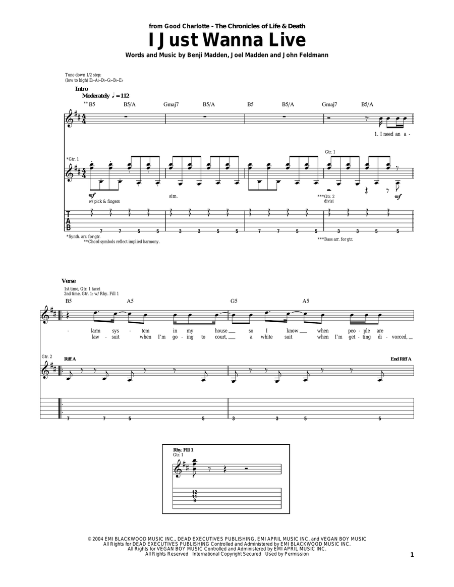I Just Wanna Live Acoustic Guitar scores gallery preview page 1