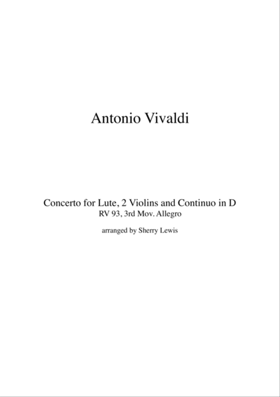 CONCERTO FOR LUTE, 2 VIOLINS AND CONTINUO IN D, RV 93, 3RD MOV, ALLEGRO FOR STRING DUO String Duet scores gallery preview page 2
