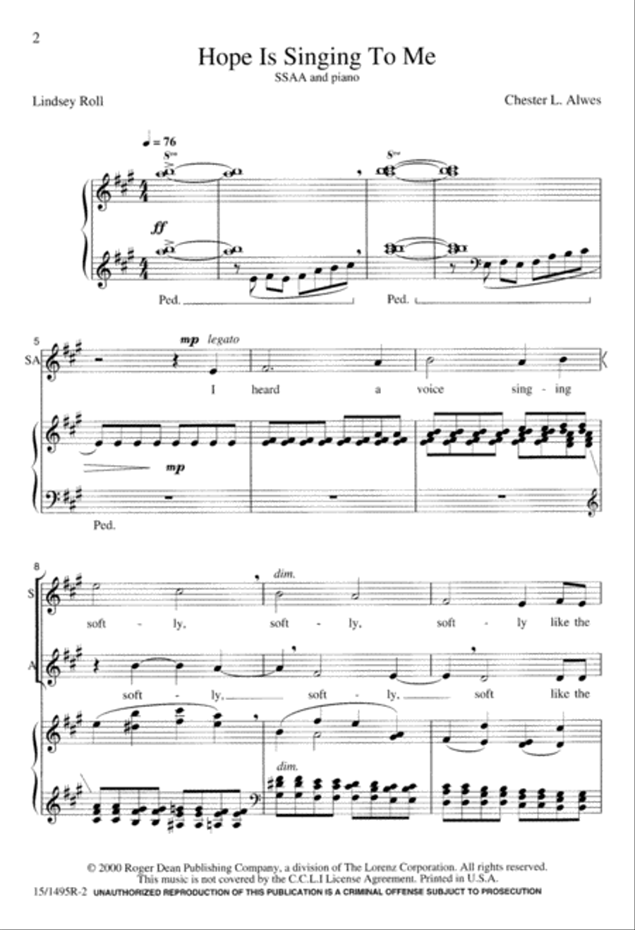 Hope Is Singing to Me Hope Is Singing to Me SSAA scores gallery preview page 2