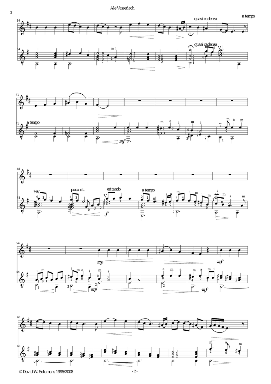 Ale Vasserlech (All the waters flow away) for cor anglais and guitar English Horn scores gallery preview page 2