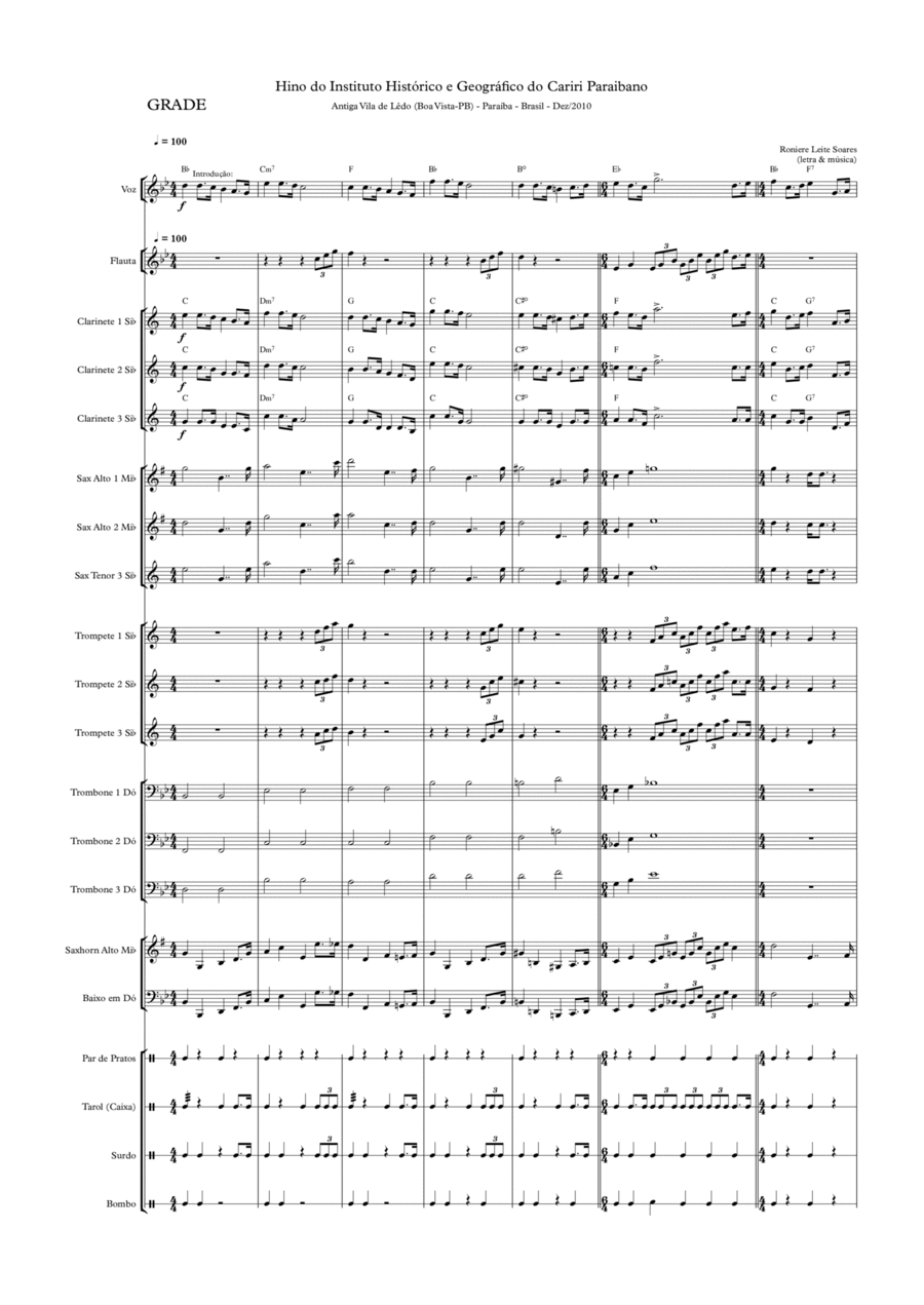 Hino do Instituto Histórico e Geográfico do Cariri Paraibano Concert Band scores gallery preview page 1
